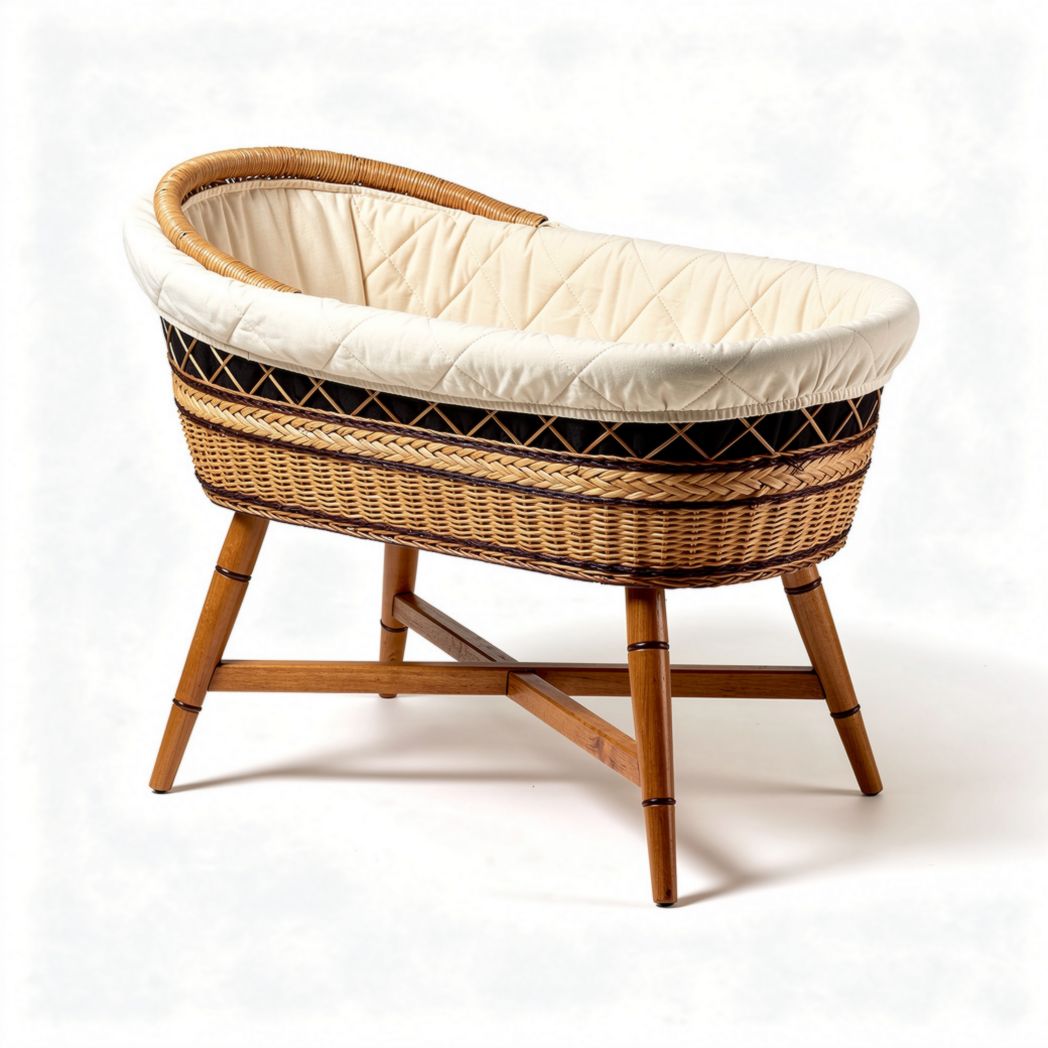 Wieg van gevlochten rotan met zachte bekleding voor de babykamer - 80 x 50 x 70cm